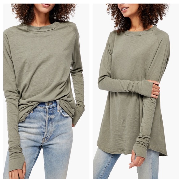 Free People Tops - FREE PEOPLE ARDEN LONG TUNIC TEE WASHED UP GREEN LARGE